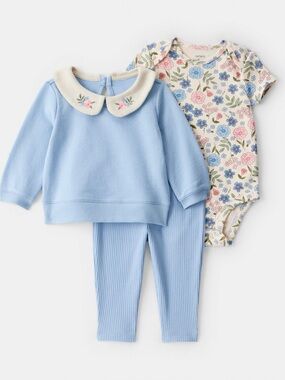 Carters Baby Girl 3-Piece Floral Collared Cardigan Outfit Set - 9m